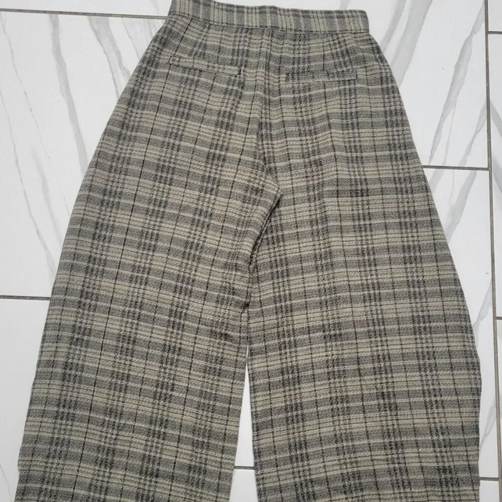 Free People Plaid High Waist Wide Leg Trousers Dark Academia